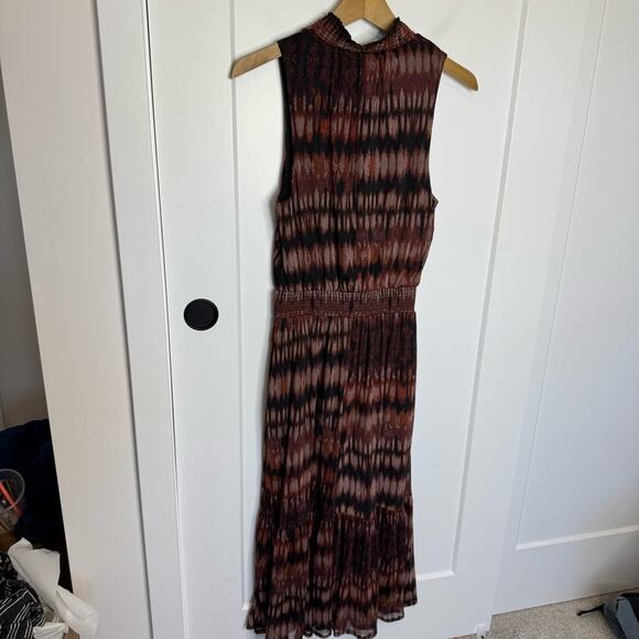 Evereve Greta Midi Smocked High Neck Mesh Printed Dress Size Small - Picture 6 of 7